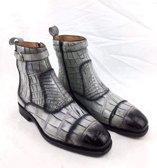 Crocodile Shoes Vintage Crocodile Belly Leather Short Booties Ankle Boots Winter Men's Martin Boots Shoes