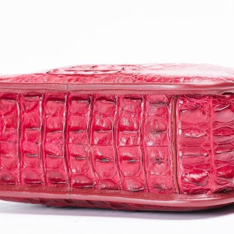 Vintage Crocodile Bone Leather Tote Small Top Handle Bag Vintage Red