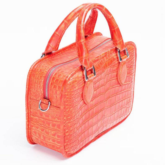 Crocodile Leather Small Top Handle Tote Bag Orange