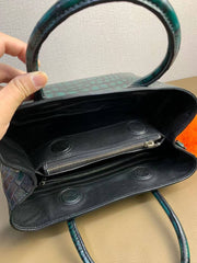 Vintage Genuine Crocodile Leather Top Handle Shoulder Tote Purse Messenger Bags 30cm Emerald Green