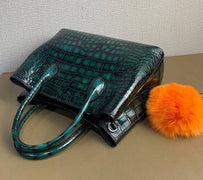 Vintage Genuine Crocodile Leather Top Handle Shoulder Tote Purse Messenger Bags 30cm Emerald Green