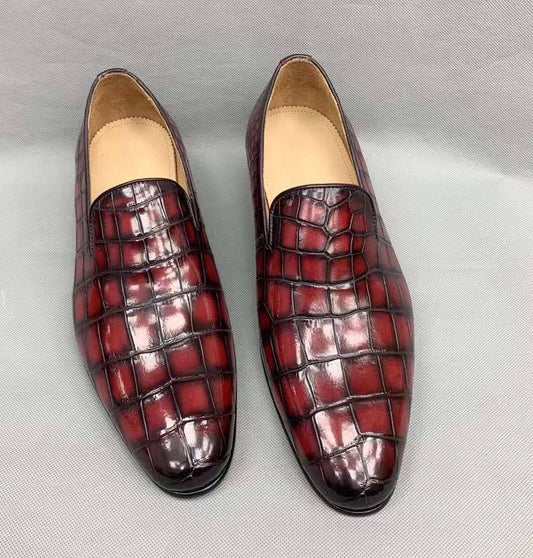 Crocodile Shoes Vintage Men's Genuine Crocodile Skin Leather Slip On Loafers Driving Fashion Luxury Business Driving Shoes