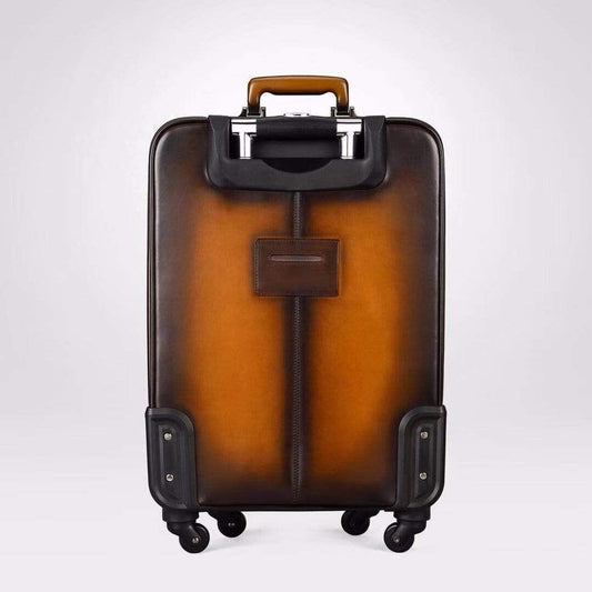 Vintage Smooth Cowhide Leather Voyager 4 Wheeled Leather Trolley Travel Bag