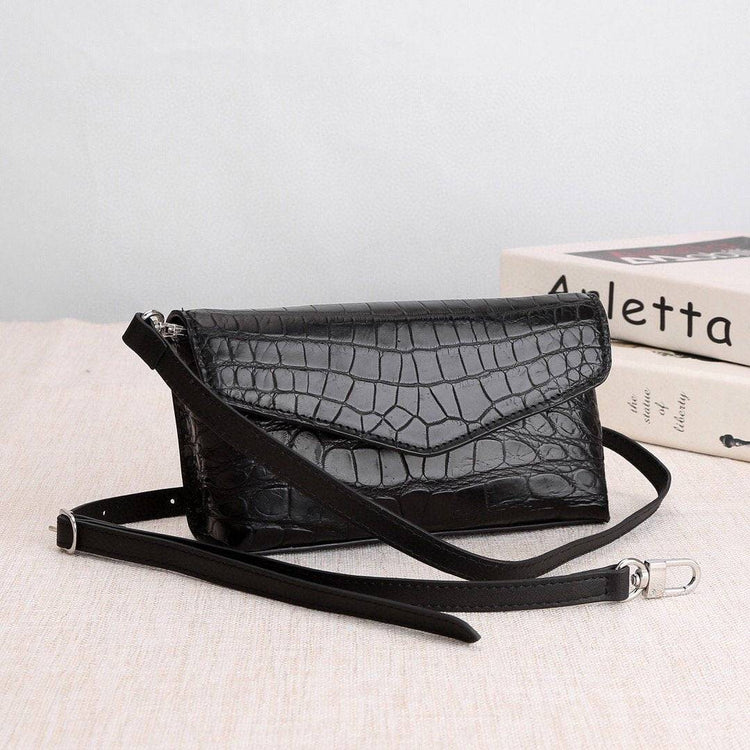 Women's Crocodile Belly Leather Tiny Pouch Shoulder Messenger Bag | Rossieviren