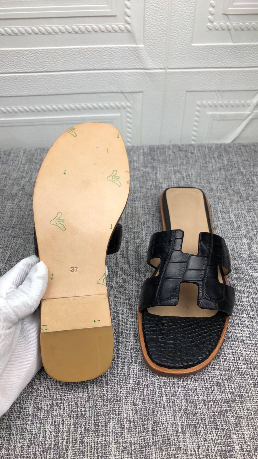 Crocodile Shoes Women's Crocodile Leather Flat Slides