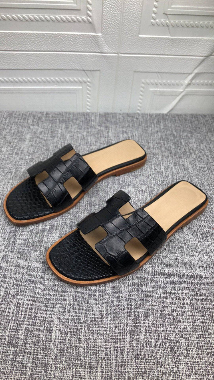 Crocodile Shoes Women's Crocodile Leather Flat Slides