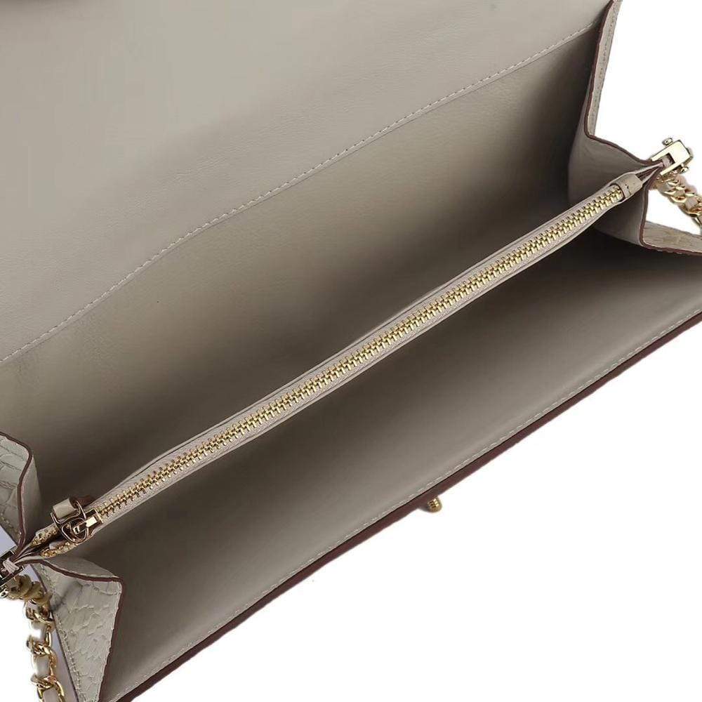 Women's Crocodile Leather Pouches Chain Pouchette Clutch Bags Cream