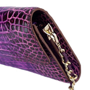 Women's Crocodile Leather Pouches Chain Pouchette Clutch Bags Purple