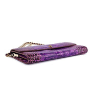 Women's Crocodile Leather Pouches Chain Pouchette Clutch Bags Purple