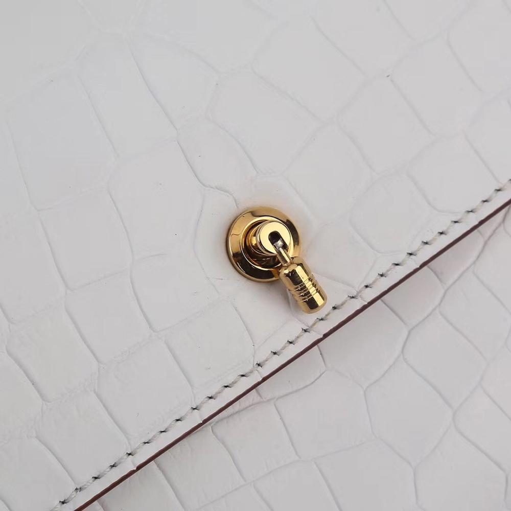 Women's Crocodile Leather Pouches Chain Pouchette Clutch Bags White