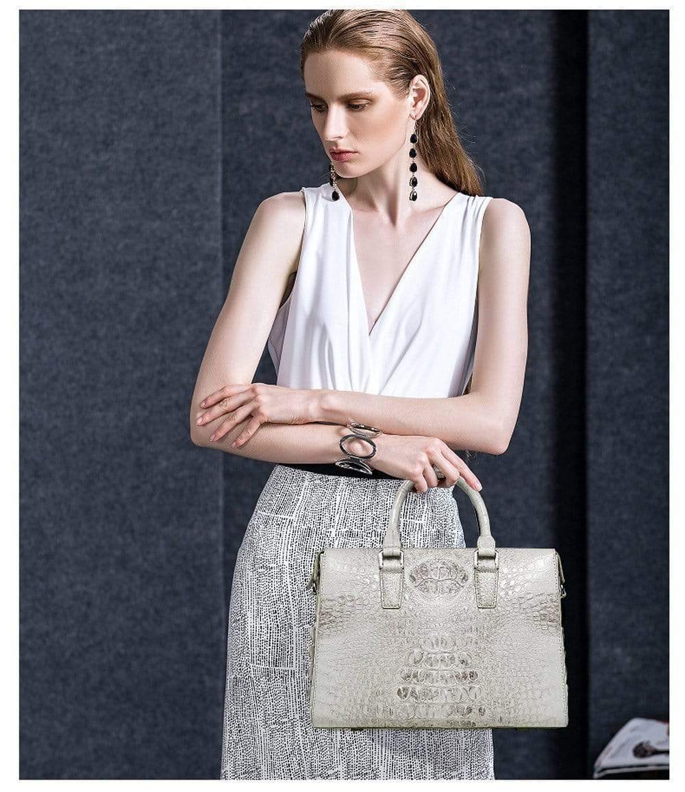 Women's Genuine Crocodile Leather Briefcase White