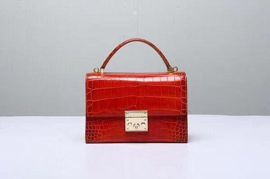 Women's Genuine Crocodile Leather Tote Top Handle Bags Red