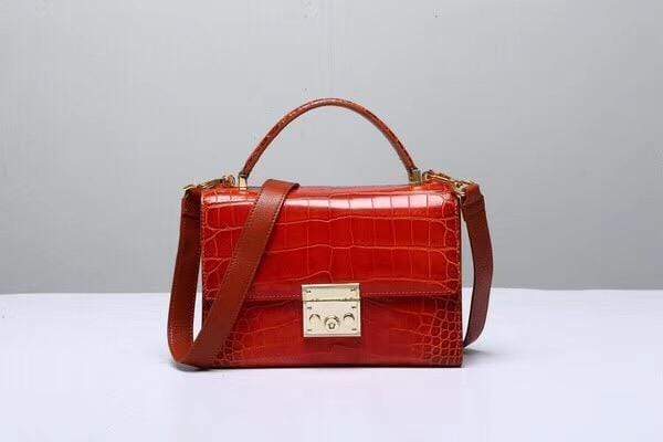 Women's Genuine Crocodile Leather Tote Top Handle Bags Red