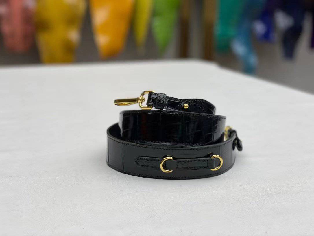 Women's High Glossy Beaded Crocodile Leather Top Handle Cross Body Bag