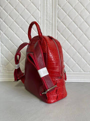 Womens Crocodile Leather Backpack Peach & Red