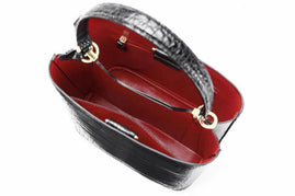 Womens Crocodile Leather Black Backet Shoulder Bags