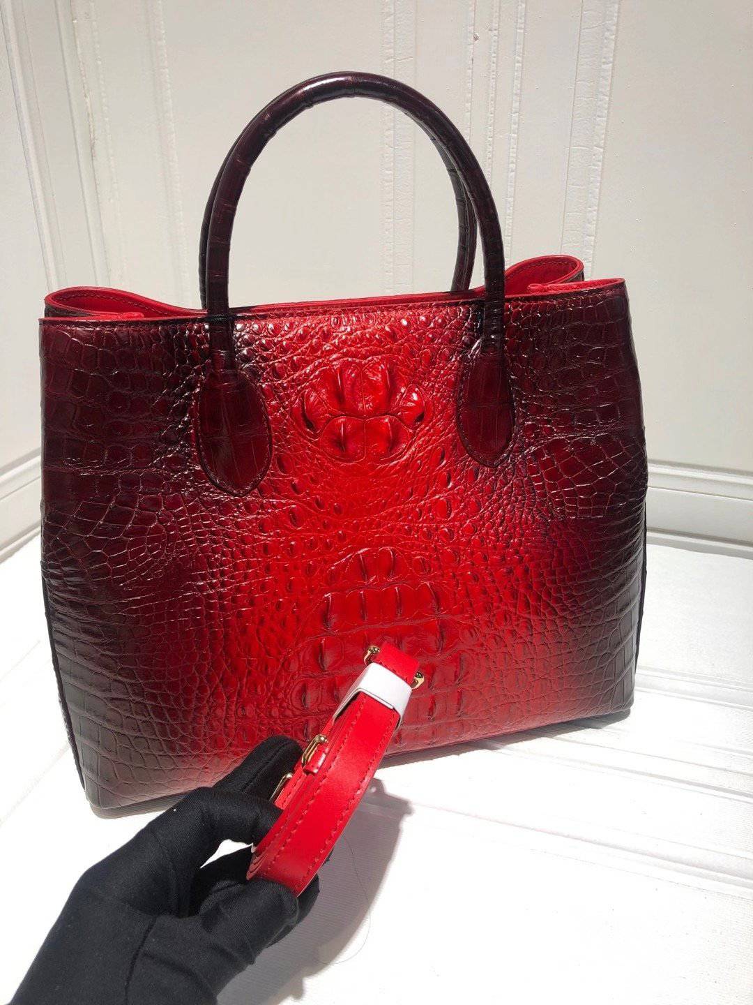 Womens Crocodile Leather Hand Painted Satchel Top Handle Bags 30cm