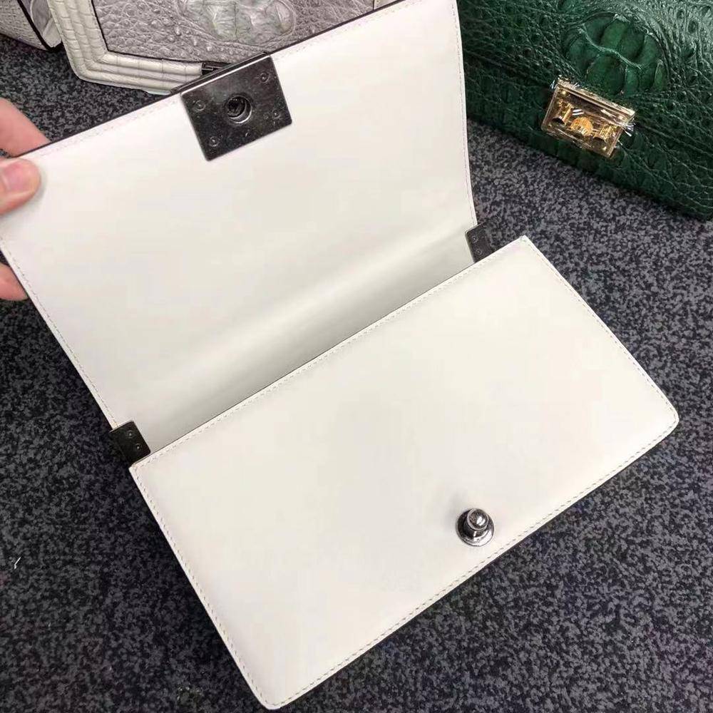 Womens Crocodile Leather Shoulder Flap Chain Bag