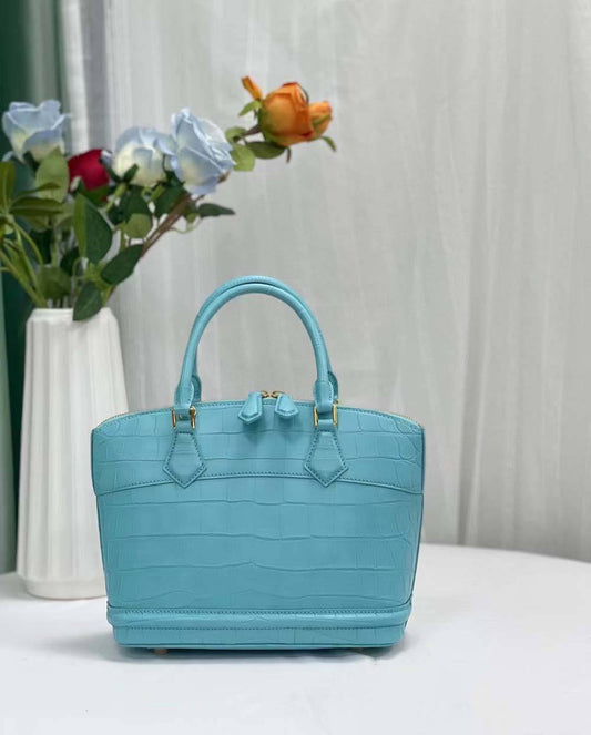 Womens Crocodile Leather Top Handle Satchel Bag Sky Blue