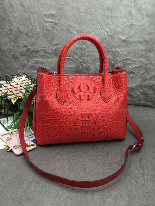 Womens Crocodile Skin Leather Satchel Bag 30cm