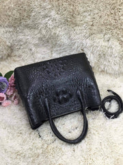 Womens Crocodile Skin Leather Satchel Bag 30cm Black