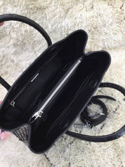 Womens Crocodile Skin Leather Satchel Bag 30cm Black