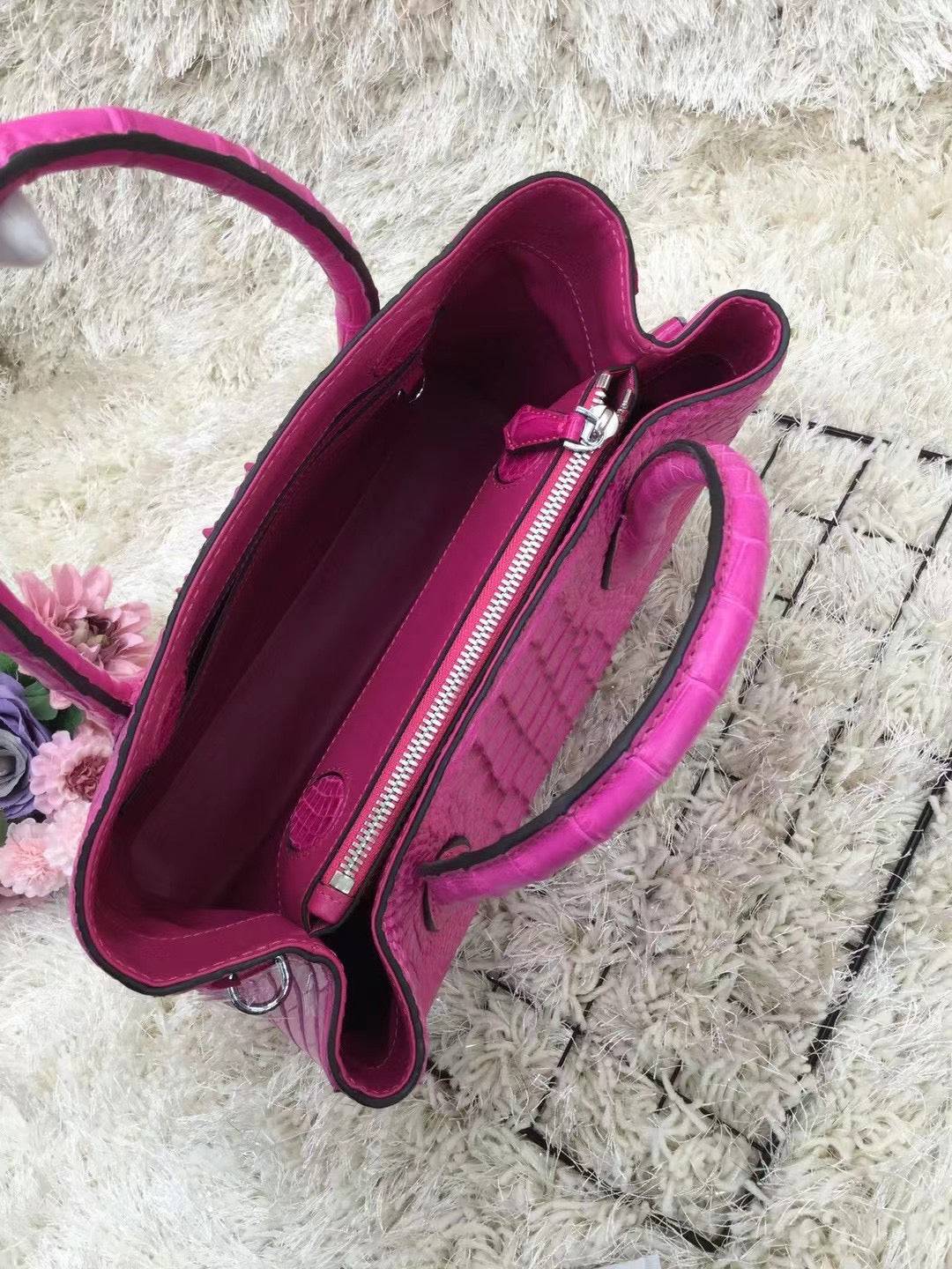 Womens Crocodile Skin Leather Satchel Bag 30cm Pink