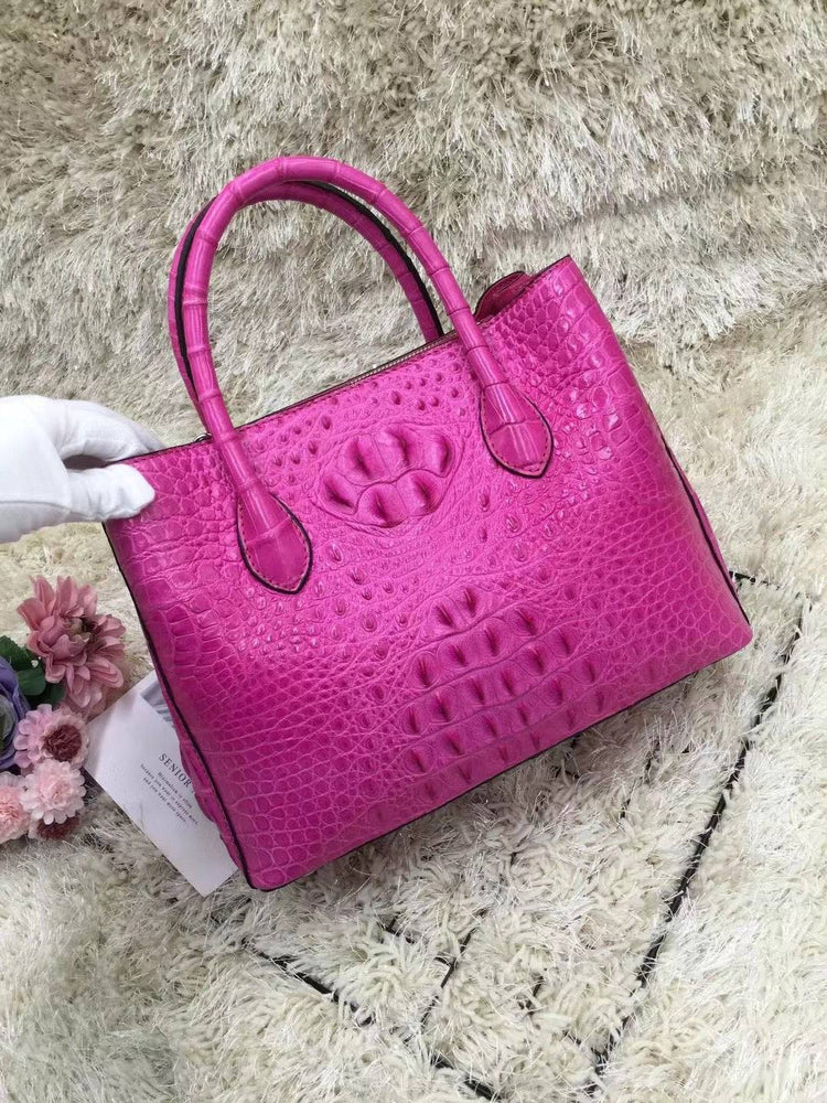 Womens Crocodile Skin Leather Satchel Bag 30cm Pink