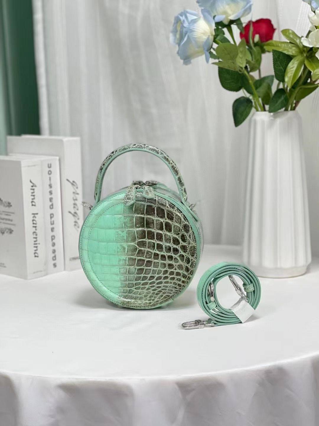 Womens Himalaya Green Crocodile Leather Round Circle Bag