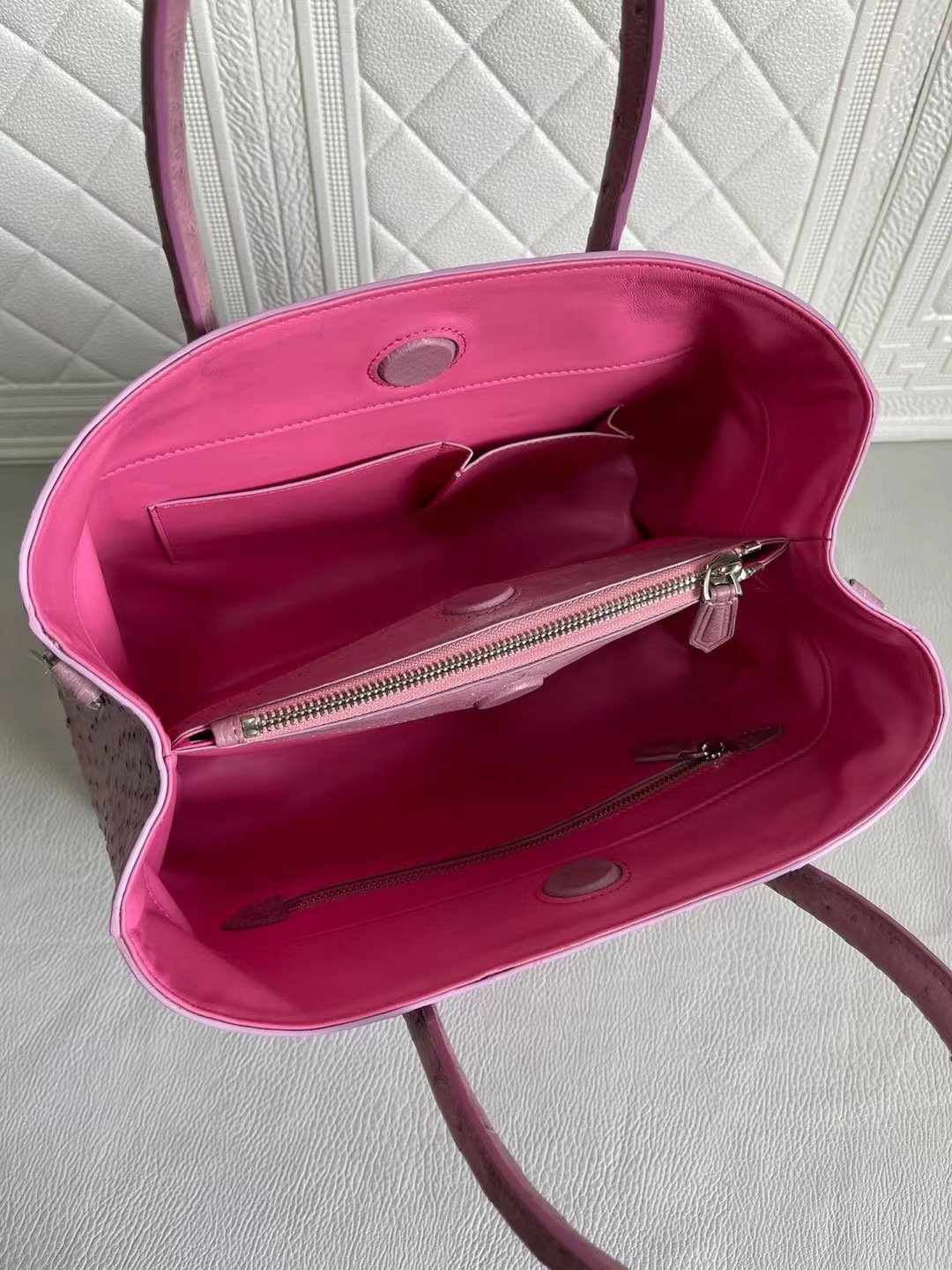 Womens Ostrich Leather Top Handle Shoulder Cross Body Bags Blue & Purple 33cm