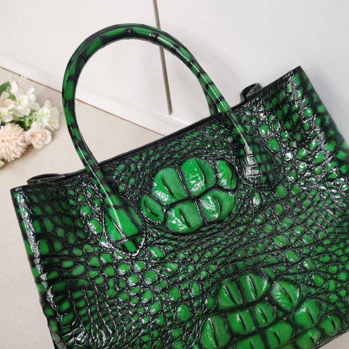 Womens Genuine Crocodile Leather Tote Shoulder Bags Vintage Green
