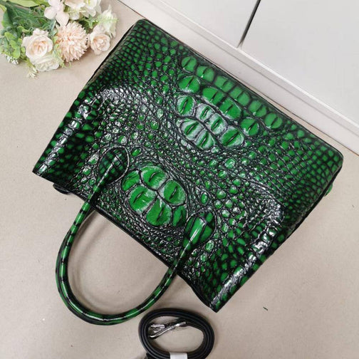 Womens Genuine Crocodile Leather Tote Shoulder Bags Vintage Green