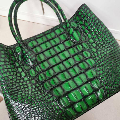 Womens Genuine Crocodile Leather Tote Shoulder Bags Vintage Green