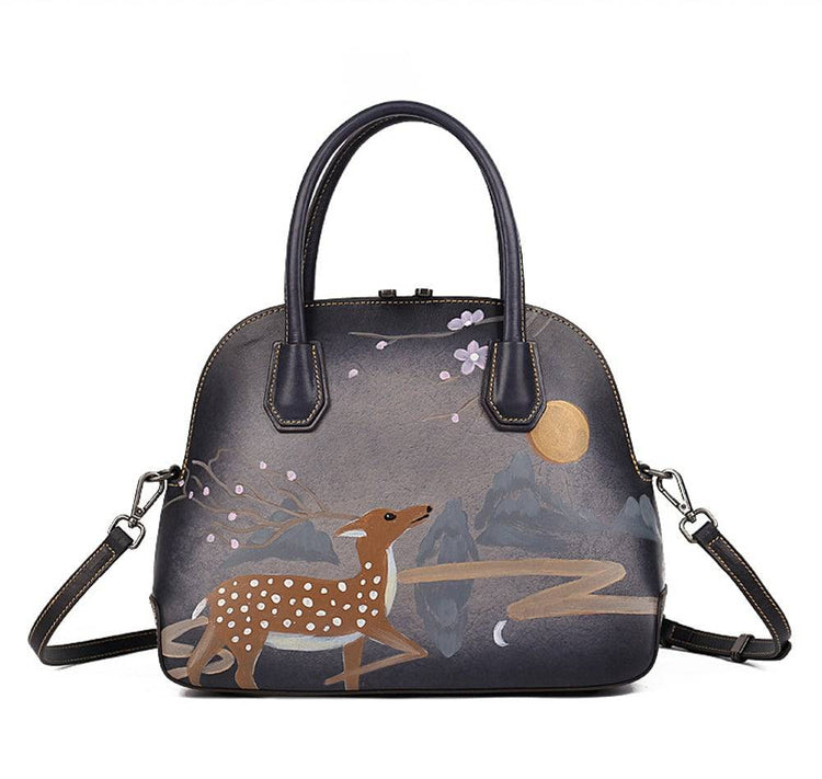 Womens Vintage Leather Top Handle Cross Body Bag