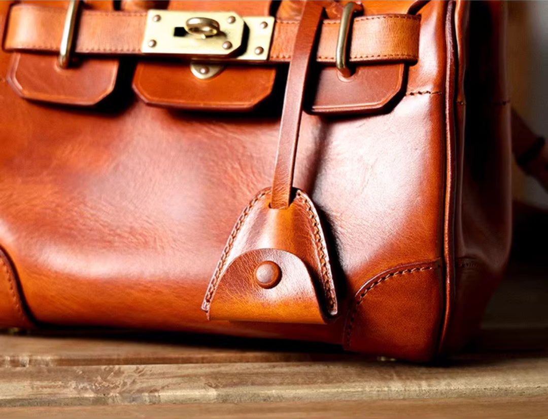 Unisex Vintage Oil Wax Leather Top Handle Bags Three Size