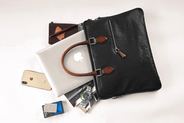 15inch Imported Calfskin Leather Laptop Briefcase Bag Classic Black