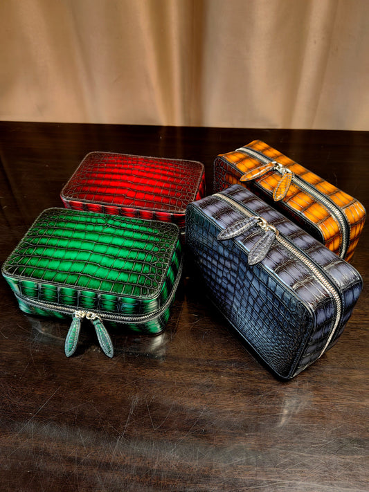 Vintage Genuine Crocodile Skin Leather Zippered Pipe Case, Crocodile Leather Pipe Bag, Crocodile leather Leather Pipe Pouch, Personalized Gift, Smoking Pipe Pouch, Tobacco, Christmas Gift