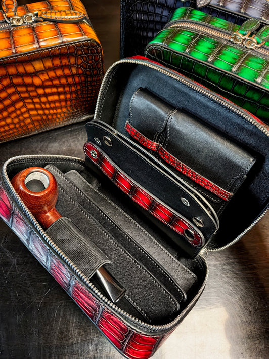 Vintage Genuine Crocodile Skin Leather Zippered Pipe Case, Crocodile Leather Pipe Bag, Crocodile leather Leather Pipe Pouch, Personalized Gift, Smoking Pipe Pouch, Tobacco, Christmas Gift