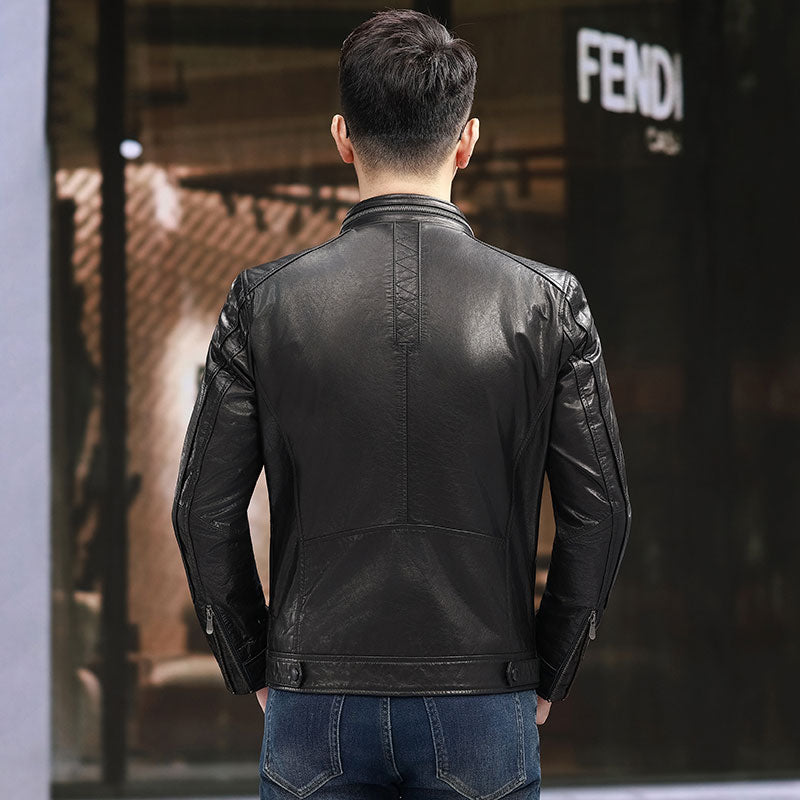 Leather Jacket , Men's Fashion Nehru Zip- Collar Leather Short Jacket