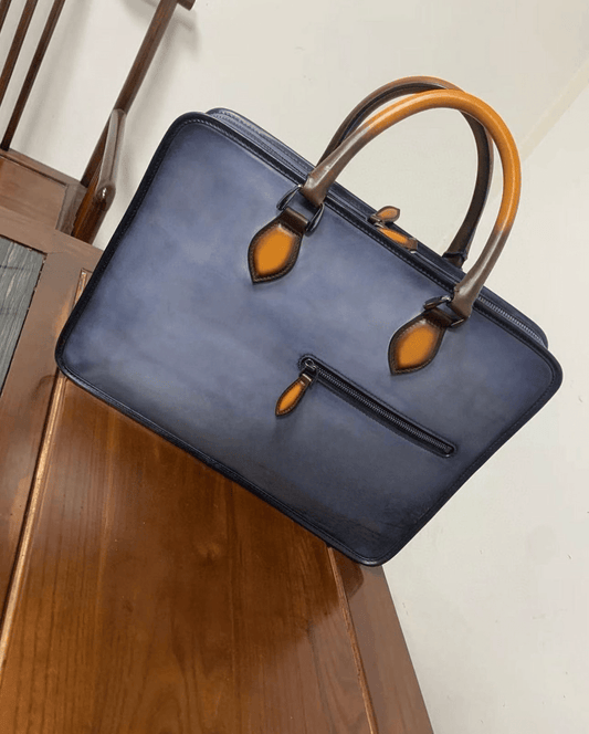 Preorder Men's Leather Briefcase Vintage Red & Vintage Blue