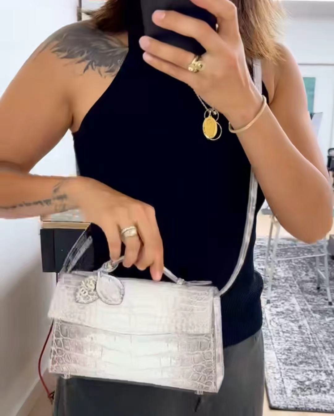 Preorder Womens Crocodile Leather Cross Body Bag Black