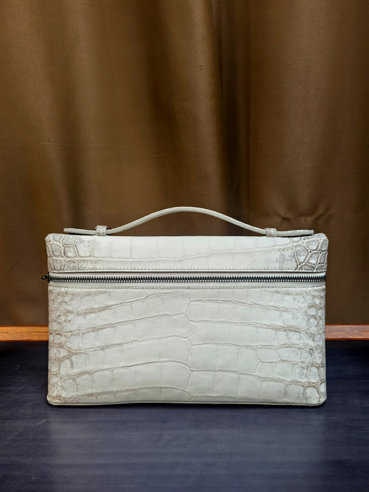 Unisex Himalaya WhigteGenuine Crocodile Skin Leather Zipper  Handle Clutch Bag Himalayan White