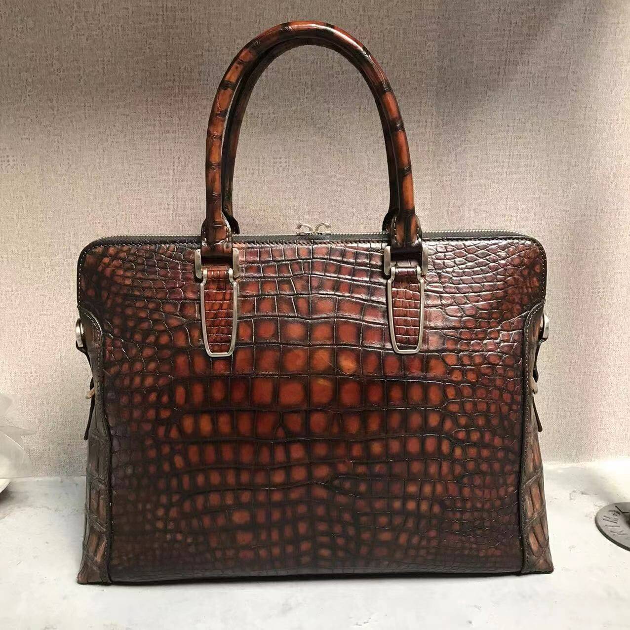 Vintage Brown Genuine Crocodile Skin Leather Briefcase