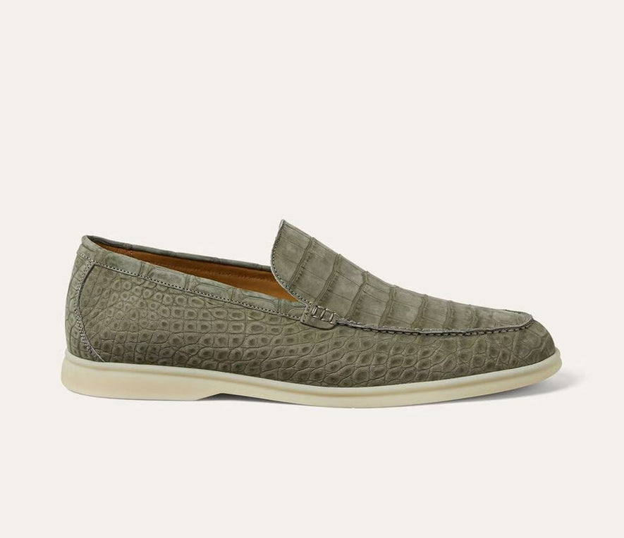 Nubuck Crocodile Shoes Men's Crocodile Leather Loafers Slip-On Dress Shoes Very Comfortable Khaki