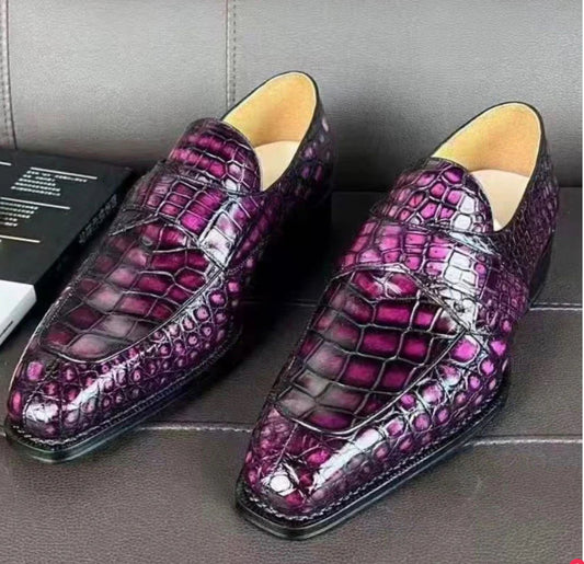 Preorder Crocodile Leather Lace Up Dress Shoes Vintage Mauve