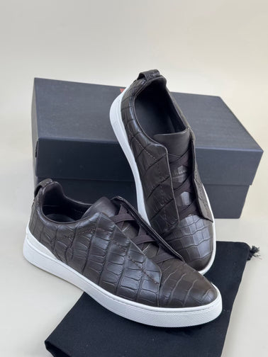 Crocodile Shoes Genuine Crocodile Skin Leather Sneakers Brown