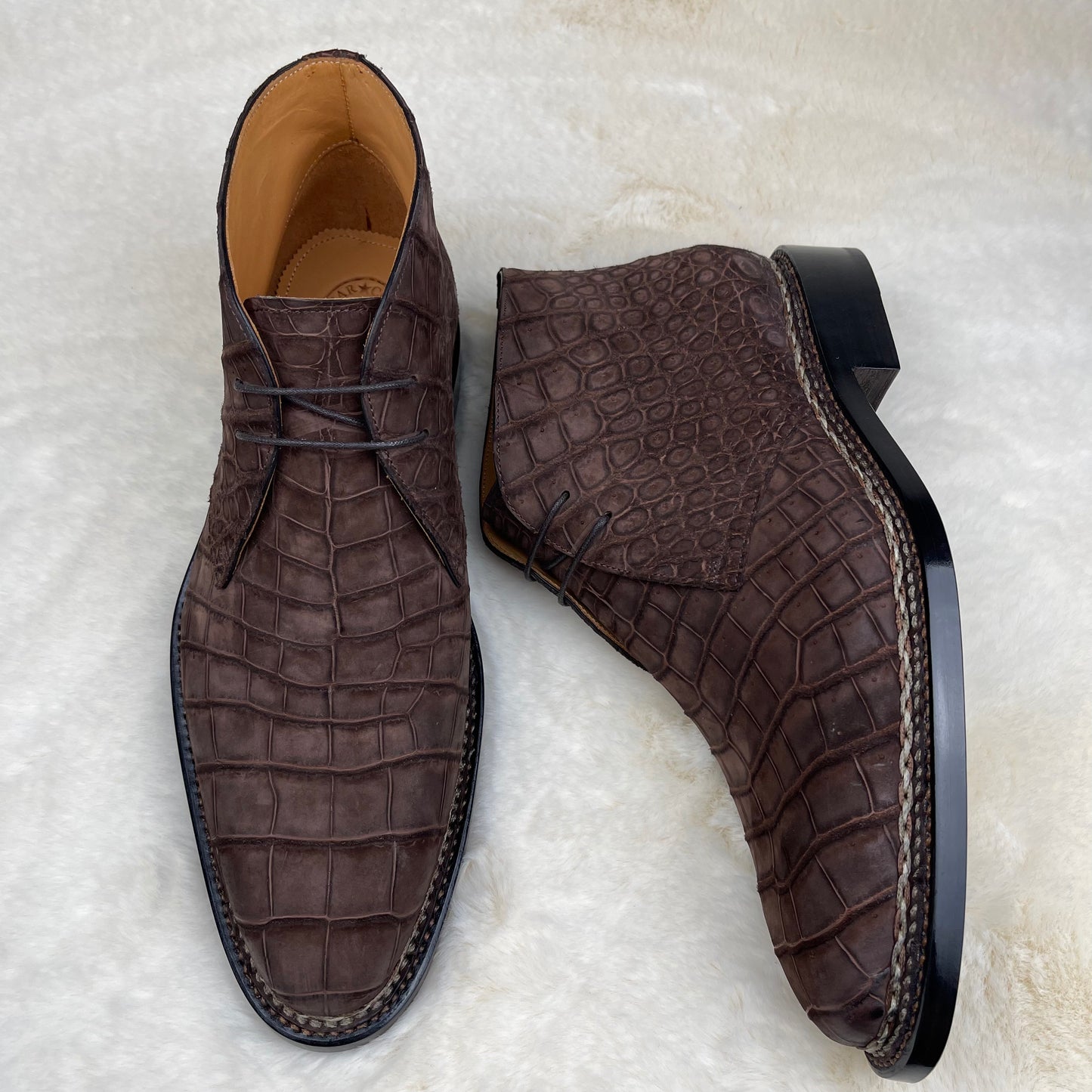 Preorder Crocodile Shoes Men's Sanded Crocodile Leather Chelsea Boots Without Norweign Stitch