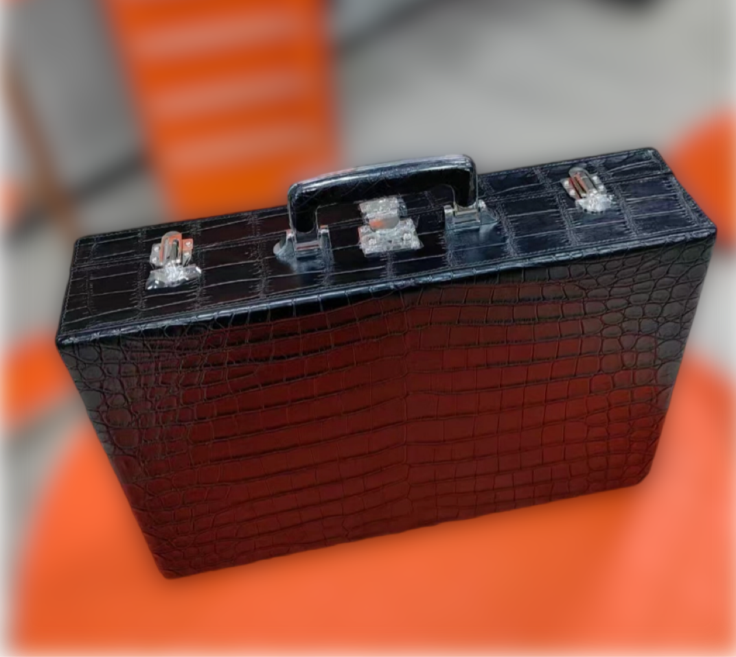 Men's Crocodile Leather Large Black Business Professional Attache Travel Case Black