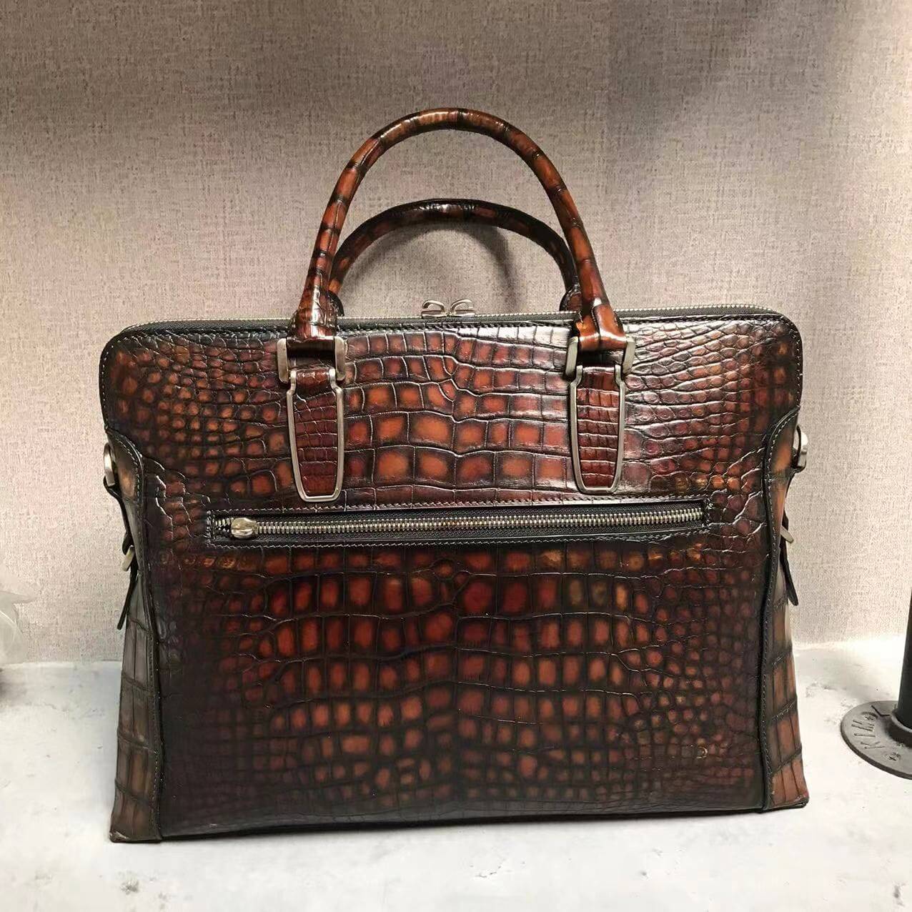 Vintage Brown Genuine Crocodile Skin Leather Briefcase