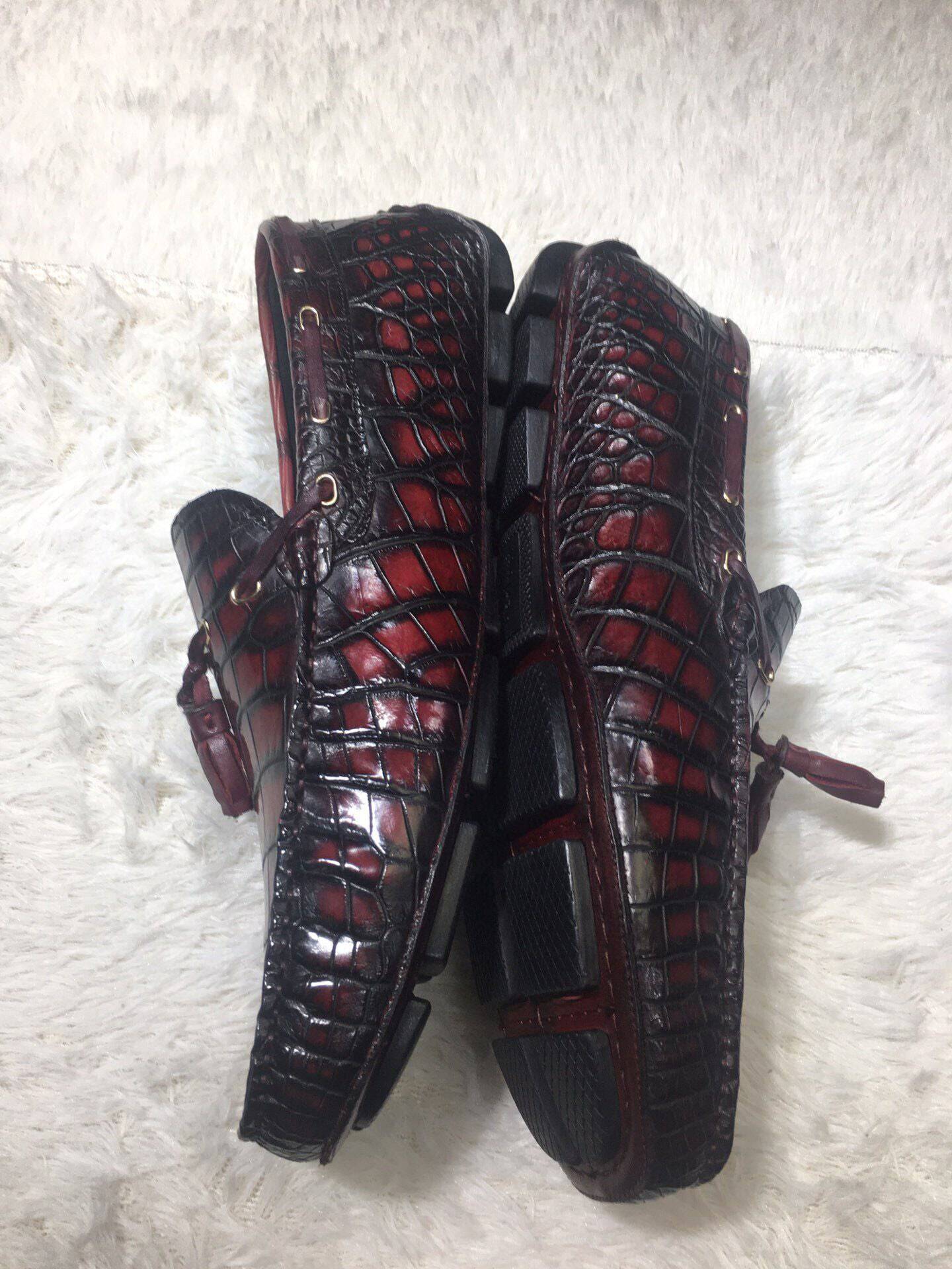 Preorder Vintage Red Crocodile Skin Leather Loafer Shoes